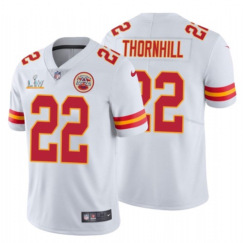Men's Kansas City Chiefs #22 Juan Thornhill White NFL 2021 Super Bowl LV Stitched Jersey